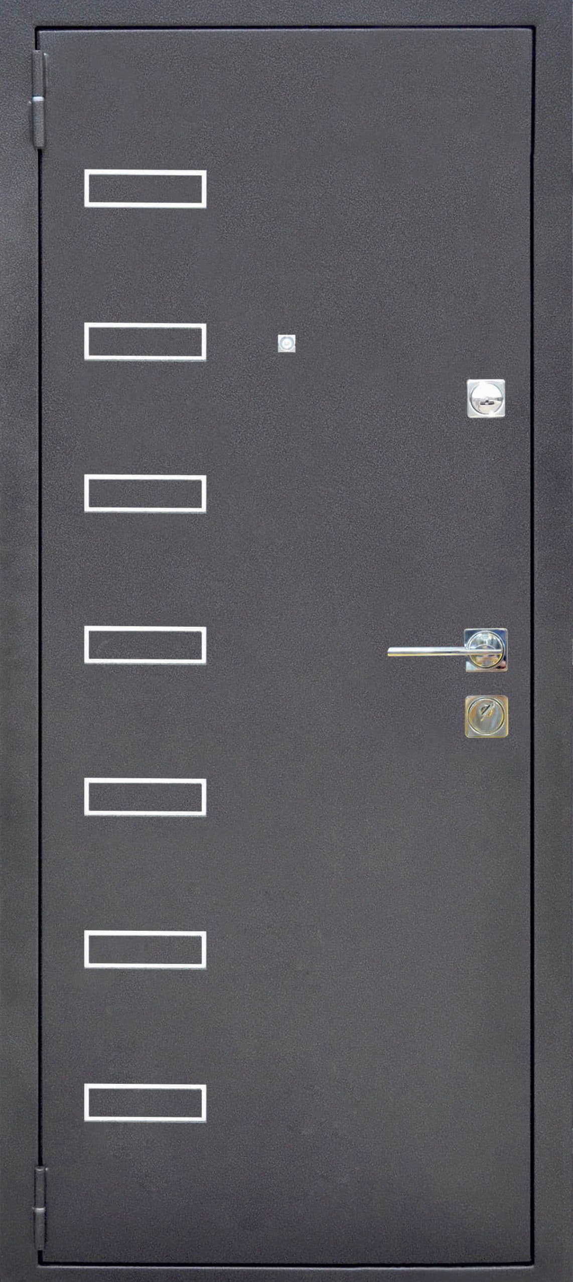 Металлическая дверь «Мега Ромена». Вид внутренней отделки  Вид внешней отделки: Букле черный Cтандартный наличник