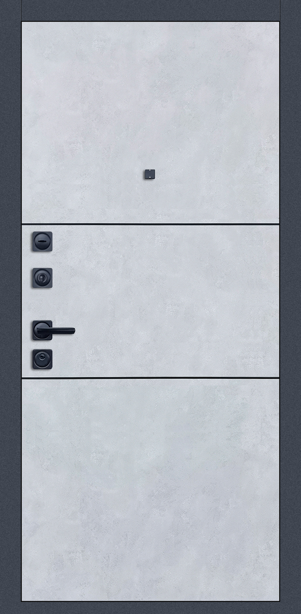 Металлическая дверь «Сканди». Вид внутренней отделки бетон снежный Вид внешней отделки: бетон графит Cтандартный наличник