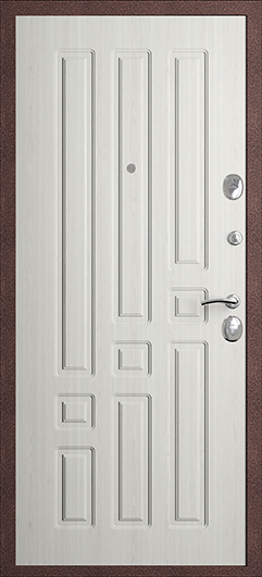 Металлическая дверь «Комфорт-2». Вид внутренней отделки Сандал белый Вид внешней отделки: Антик медный Cтандартный наличник