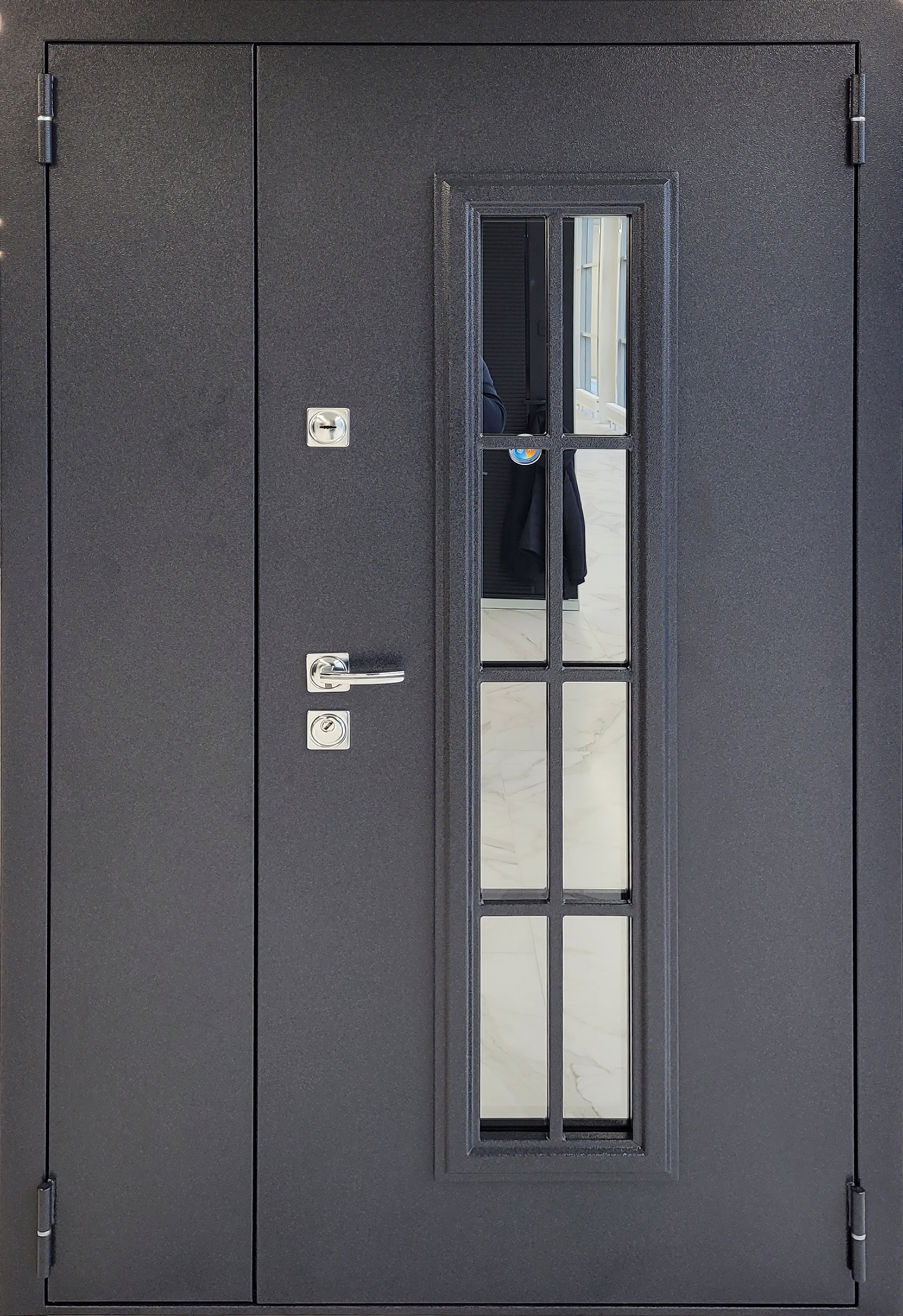Металлическая дверь « Бристоль 2Д». Вид внутренней отделки RAL 9003 Вид внешней отделки: Букле черный Cтандартный наличник