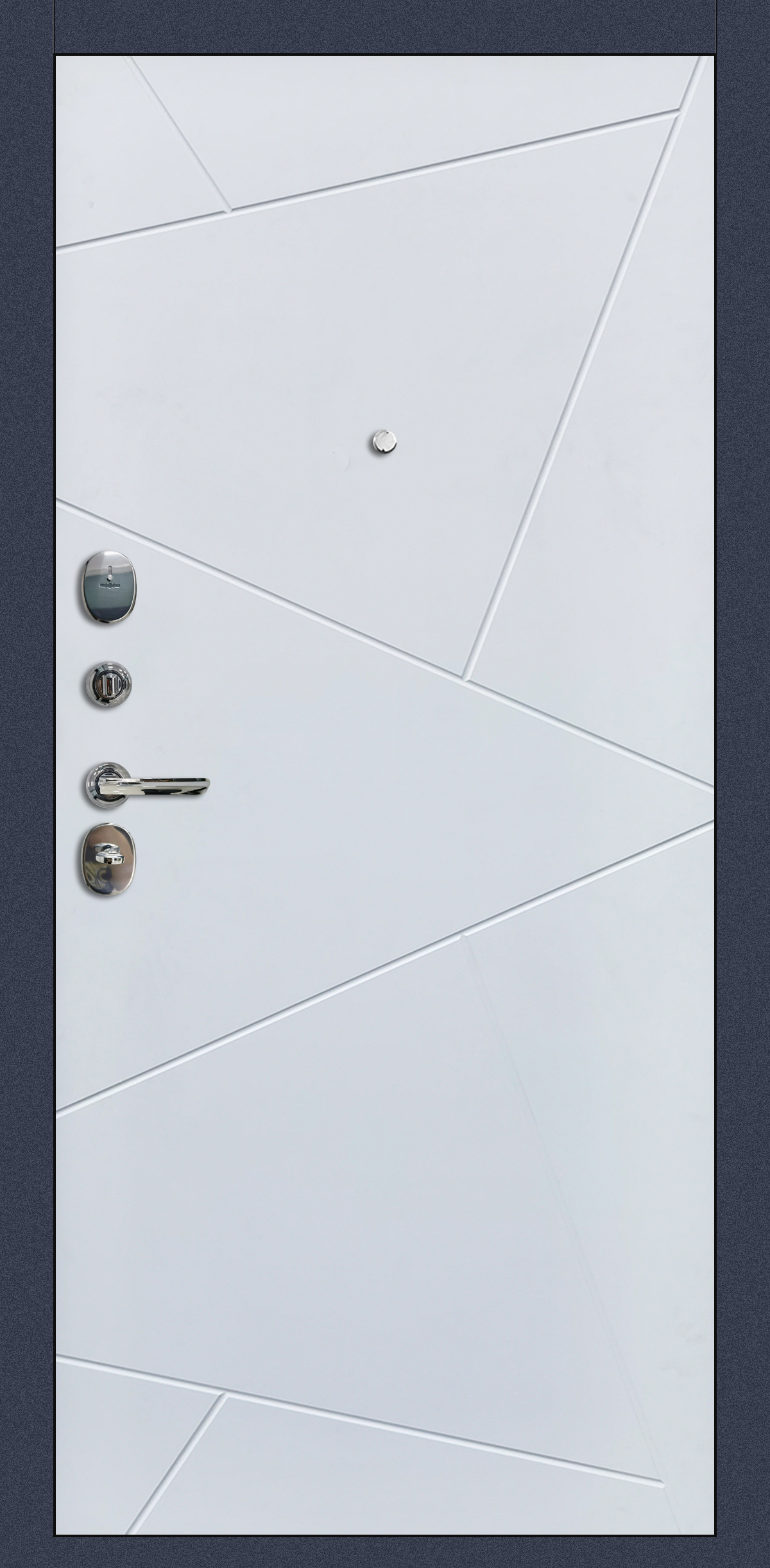 Металлическая дверь «Геометрия». Вид внутренней отделки белая гладкая Вид внешней отделки: бетон лофт графит Cтандартный наличник
