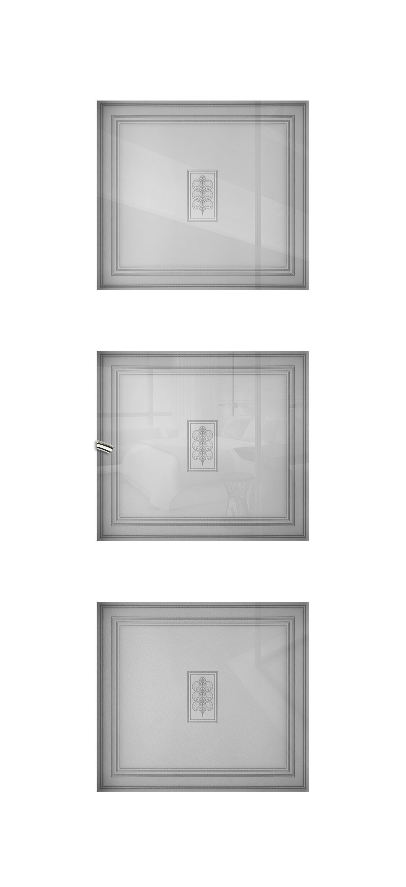Межкомнатная дверь «Vision 3». Вид отделки Белая эмаль Остекление:  Cтандартный наличник