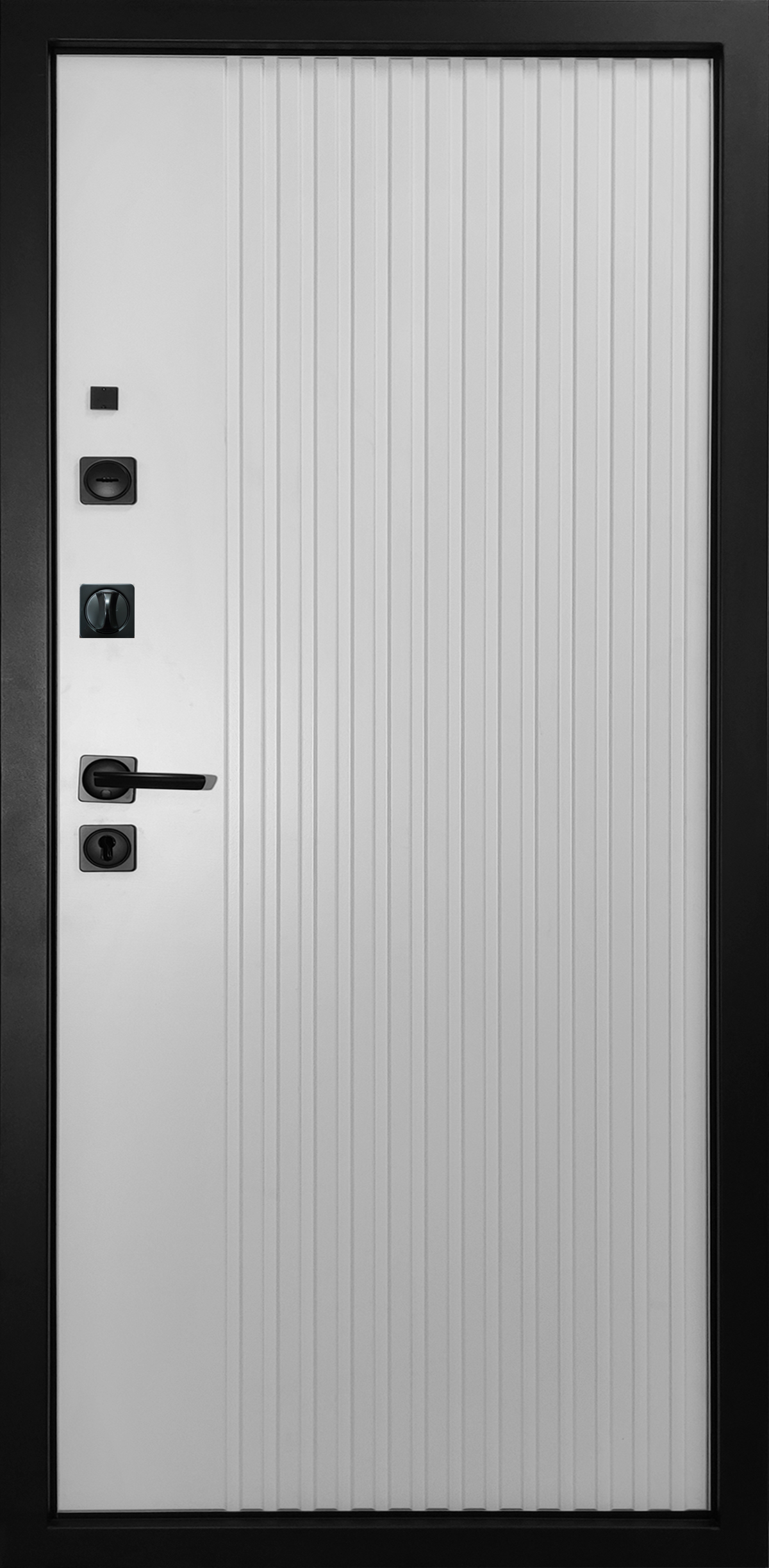Металлическая дверь «Экстра Ультра». Вид внутренней отделки белая гладкая Cтандартный наличник
