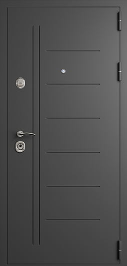 Металлическая дверь «Анкона». Вид внутренней отделки  Вид внешней отделки: Муар 9005 Cтандартный наличник